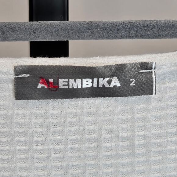 Alembika Knit White Top Shirt Silver Sueded Perforated Detail Lagenlook US 10-12 - Picture 2 of 7